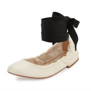 Sam Edelman Womens Fallon Leather Ankle Wrap Ballet Flats Ivory 10 Medium